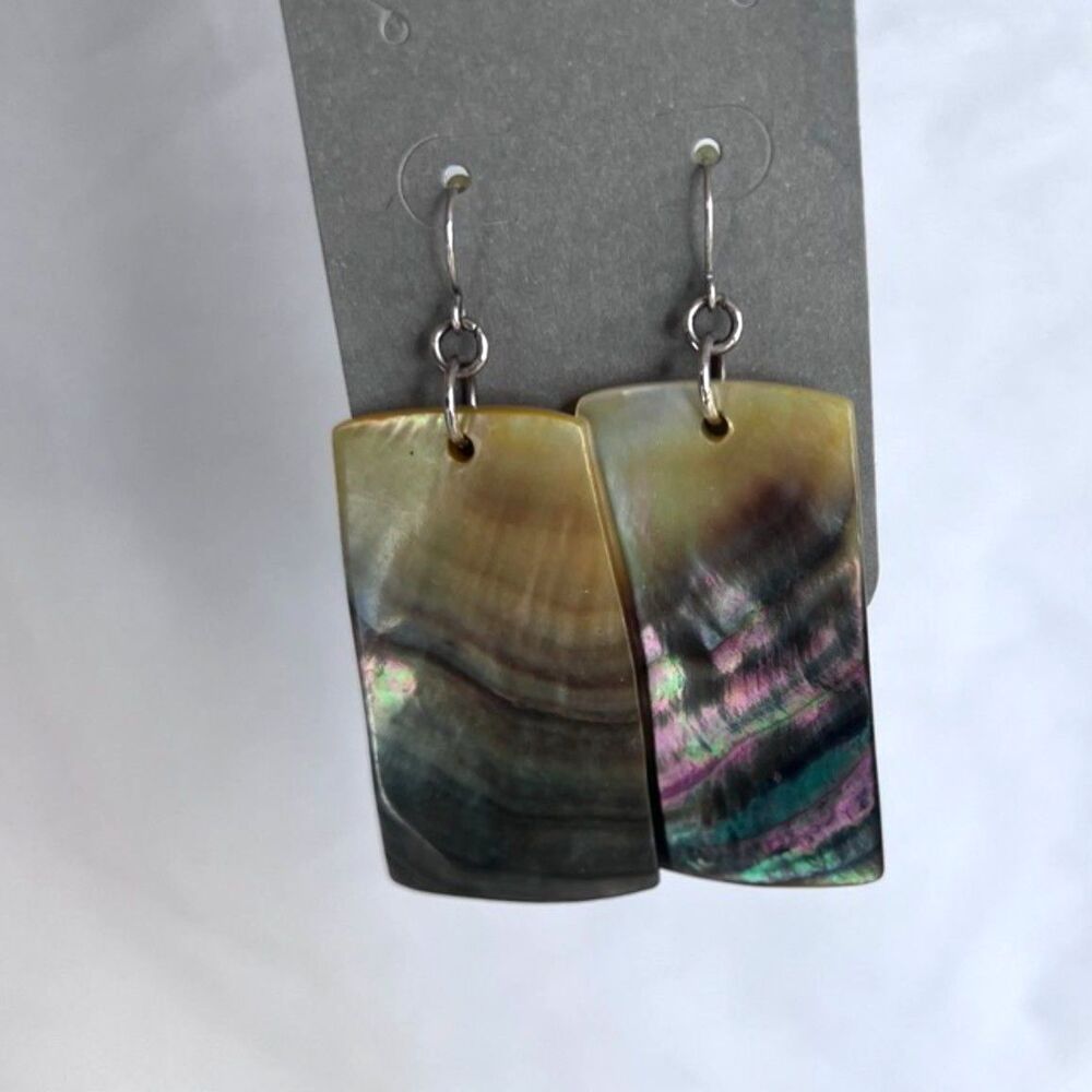 Abalone Shell Rectangular Drop Dangle Earrings Pi… - image 5